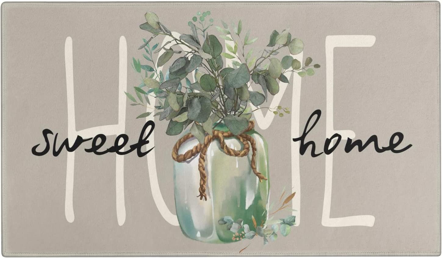 Spring Door Mat,Home Sweet Home Leaves Indoor Outdoor NonSlip Doormat