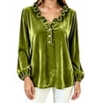 thumbnail image 6 of NominalSnug Women's Velvet Tops Ruffle V Neck Dressy Casual Blouse Long Sleeve Top Elegant Vintage Party Shirt for Fall Winter, 6 of 7