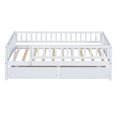 thumbnail image 3 of Twin Size Daybed with Two Drawers, Solid Wood Montessori Bed Frame with Fence Rails, Twin Size Platform Bed Sofa Bed with 10 Sturdy Slats for Bedroom Living Room and Guest Room, Noise Free, White, 3 of 8