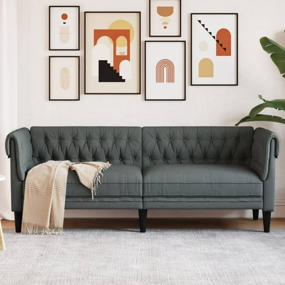 vidaXL Chesterfield Sofa 3-Seater Dark Grey Fabric