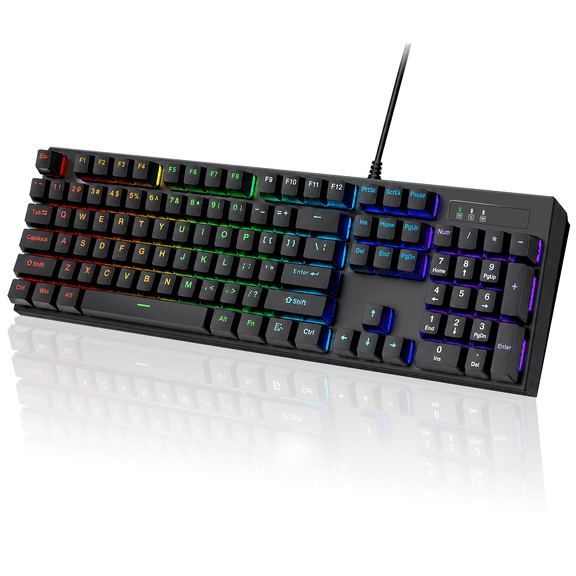 Mechanical Gaming Keyboard, RGB 104 Keys LED Backlit USB Wired Keyboard with Blue Switch, Durable Abs Keycaps Computer Keyboard for PC Mac Xbox Gamer
