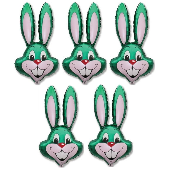 5 Count 37" Bright GREEN Rabbit Bunny Head Shaped Easter Basket Stuffing Gift Foil Mylar Balloon