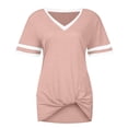 thumbnail image 4 of Summer Saving Wycnly Womens Tops Dressy Casual Short Sleeve V-Neck Color Block Summer Shirts Loose Fit Soft Breathable Twist Knotted Workout Shirts Blouse Pink S Clearance Clothes, 4 of 5