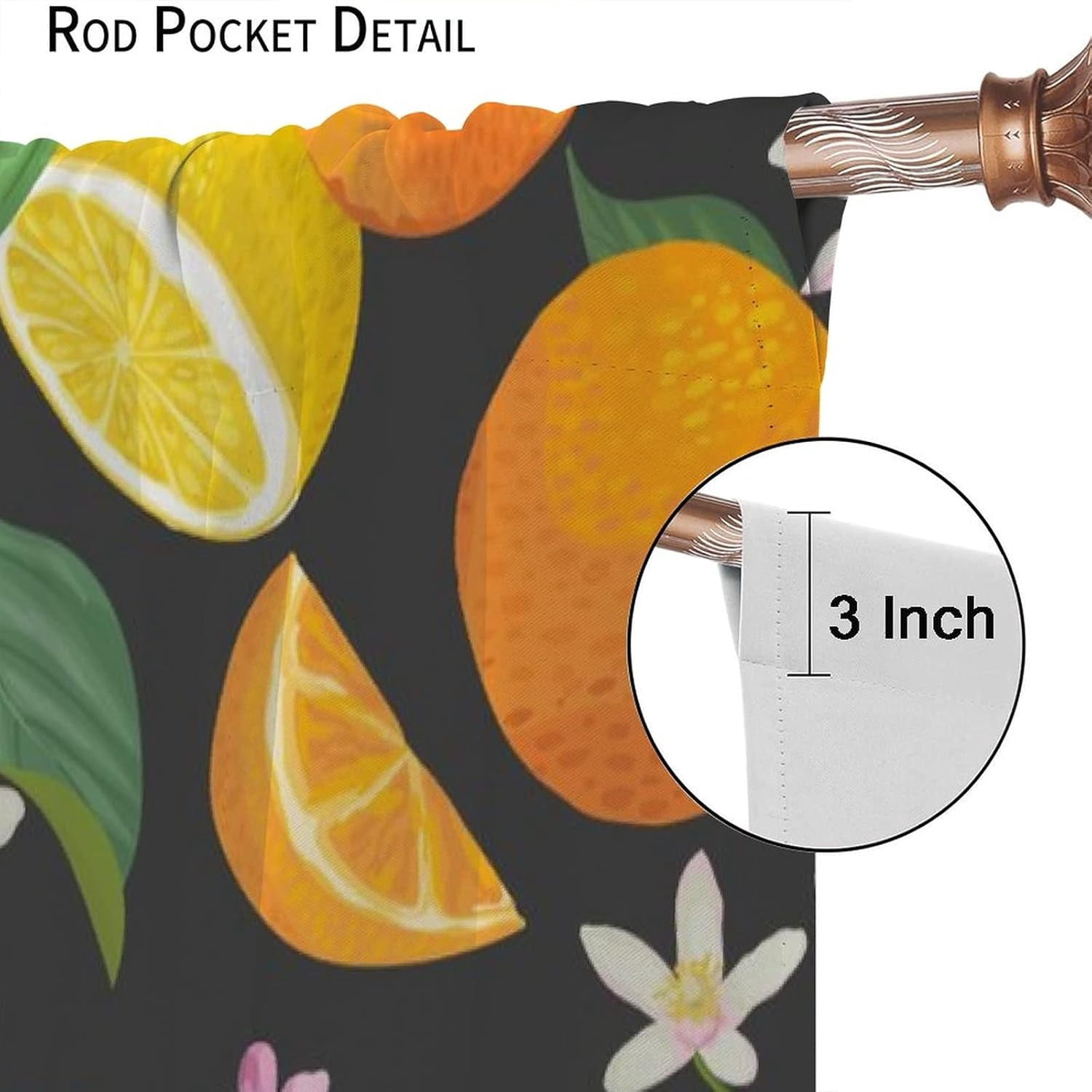 Fruit Lemon Curtains, Tropical Floral Citrus Black Summer Nature Vintage Watercolor, Bedroom Living Room Decor Room Noise Reduction Darkening, 2 Sets of Panels, 42x54 in.