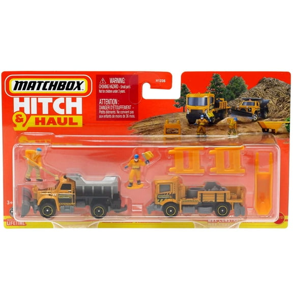 Matchbox Hitch & Haul MBX Construction Zone Diecast Vehicle (Version 2, Road Stripe King / Plowverizer)