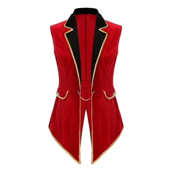 Aislor Women Circus Ringmaster Costumes Rave Festival Lion Tamer Cosplay Vest Swallow-Tailed Blazer Jacket Red XL