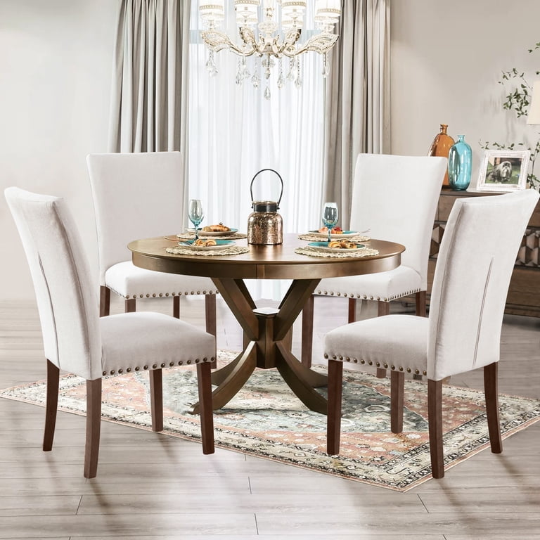 COLAMY Folding Dining Chairs Set Of 2 — Beige Upholstered, Mid-Century Modern, No Assembly, Space-Saving