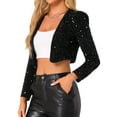 thumbnail image 4 of CHAQUETA CORTA BRILLANTE DE LENTEJUELAS DE MANGA LARGA ABIERTA PARA MUJERES INSPIRADAS EN FIESTAS NEGRA, 4 of 6