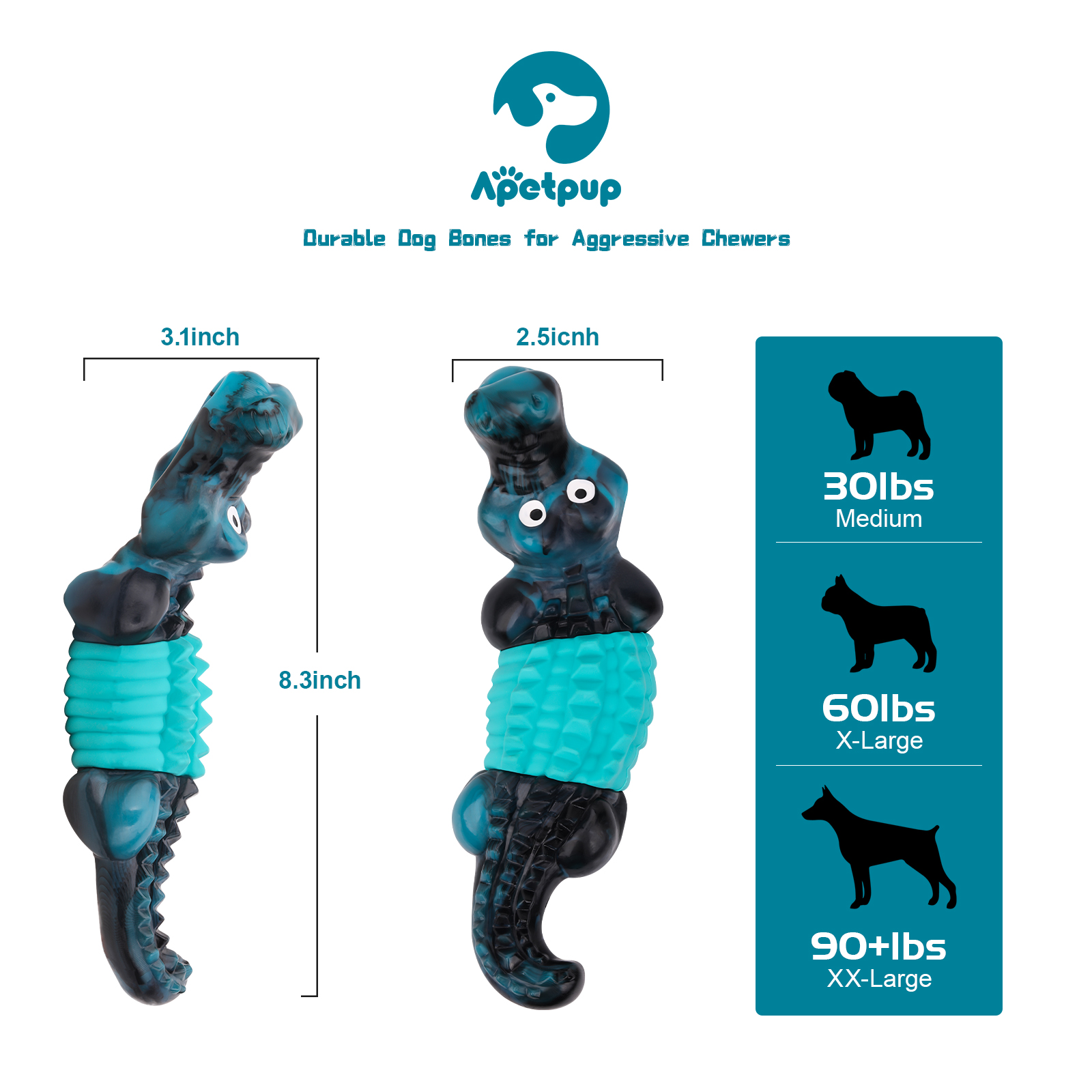 Aelflane Crocodile Chew Toy for Large Dogs, Blue photo 6