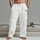 thumbnail image 1 of Ceisia Men's Solid Color Cotton-Linen Blend Cargo Pants, Drawstring Elastic Waist Casual Trousers for Men White S Gifts, 1 of 6