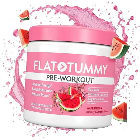 FLAT TUMMY Pre Workout Watermelon (30 Count) – 3g Creatine, 1.6g Beta-Alanine, Sugar Free