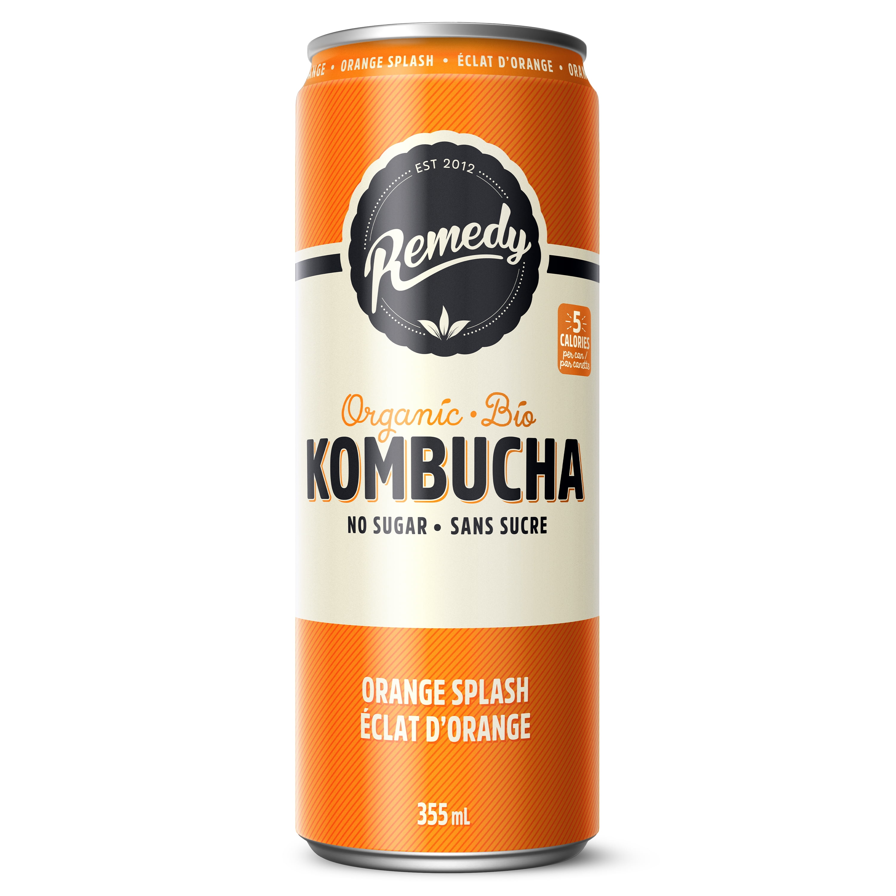 Bio, Sans Sucre, Cru et Non Pasteurisé, Naturellement Caféiné Remedy Kombucha Orange Splash 4PK 4x355 ML
