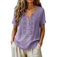 thumbnail image 2 of Uootdi Womens Embroidered Blouses Short Sleeve Split Neck with Floral Embroidered Placket Retro Chic Style Soft Comfortable Everyday Tops Gift, 2 of 9