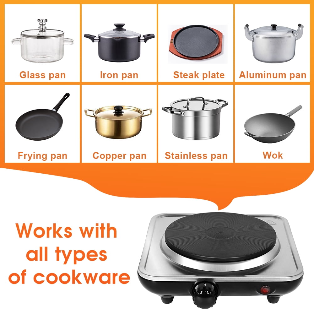 Uten Electric Single Burner, 1000W Cooktop with 6" Cast Iron Hot Plate for Frying, Cooking, Silver