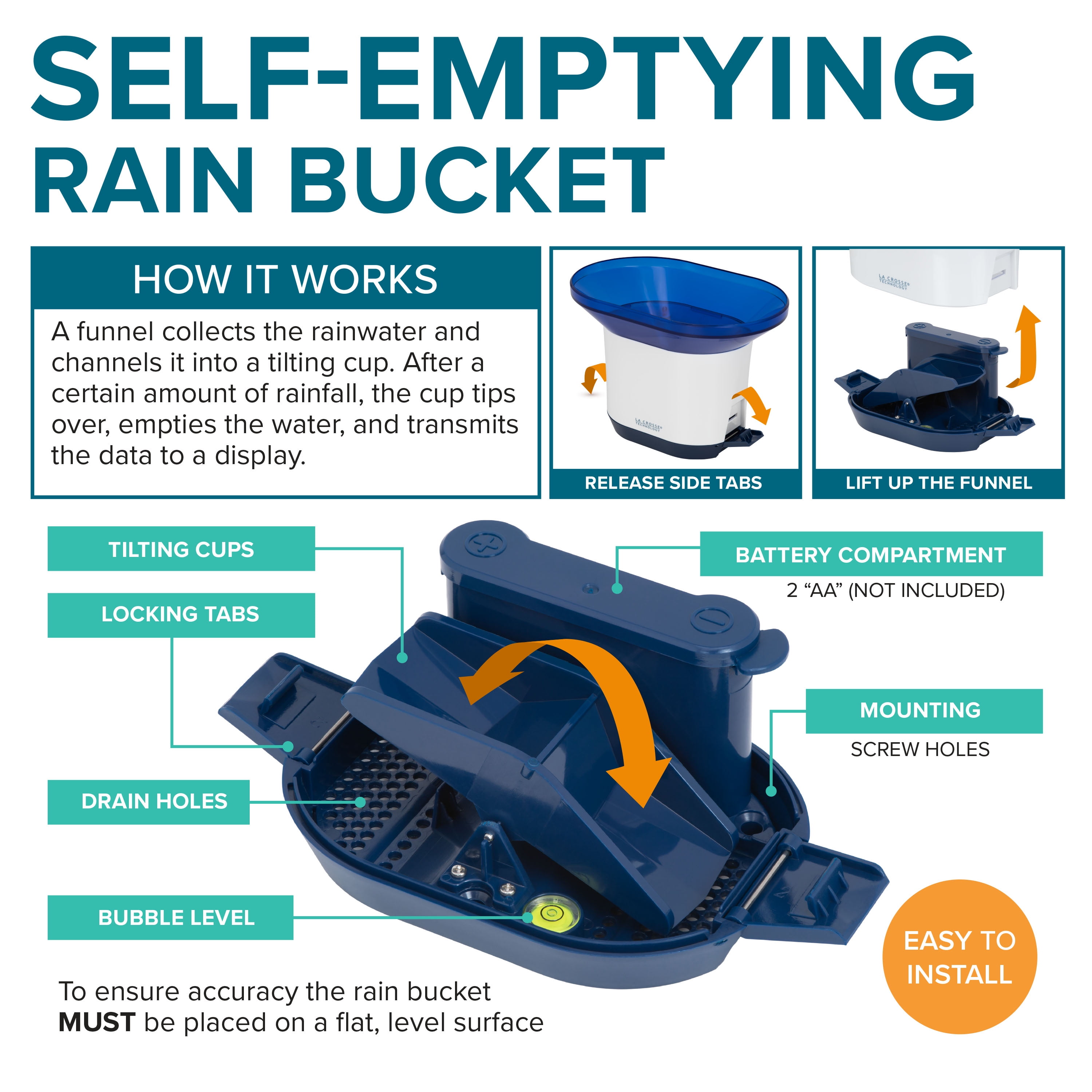 La Crosse Technology Wireless Rain Station with Temperature and Humidity, 724-1415BL