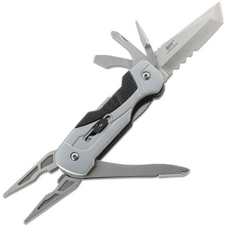 CRKT Bivy 9250 Multi-Tool with Srping Loaded Pliers and Liner Lock Tanto Blade with Flat Top Serrations and Bottle Opener and Flat & Square Head Screwdrivers and Pocket