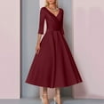 thumbnail image 2 of Womens Dresses A Line Mother Of The Bride Dress Wedding Guest Vintage Plus Size Elegant V Neck Tea Length Satin 1/2 Length Sleeve With Pleats Summer Dresses 2023, 2 of 5