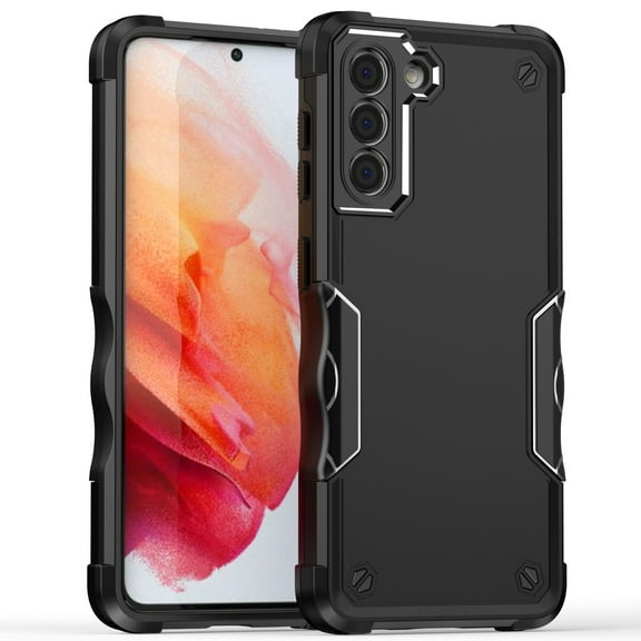 Heavy Duty Armor Case for Samsung Galaxy S23, Rugged Military Grade Dual-Layers Soft Silicone Shockproof Anti-Scratches Thin Fit Cover with Anti-Slip Strips Screen Lens Protection Case,Black