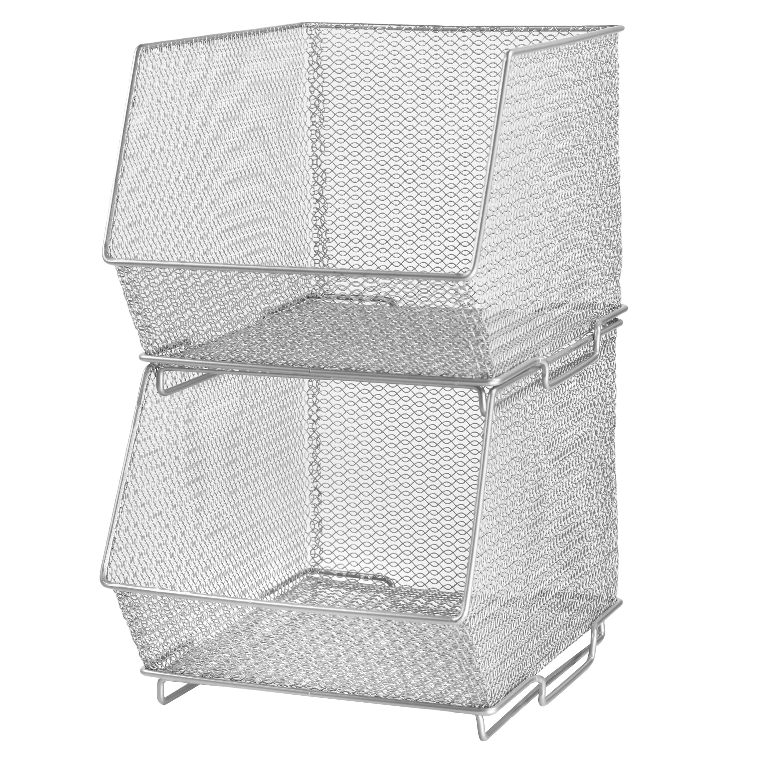 YBM Home Wire Mesh Stacking Storage Bin Container for Kitchen, Pantry