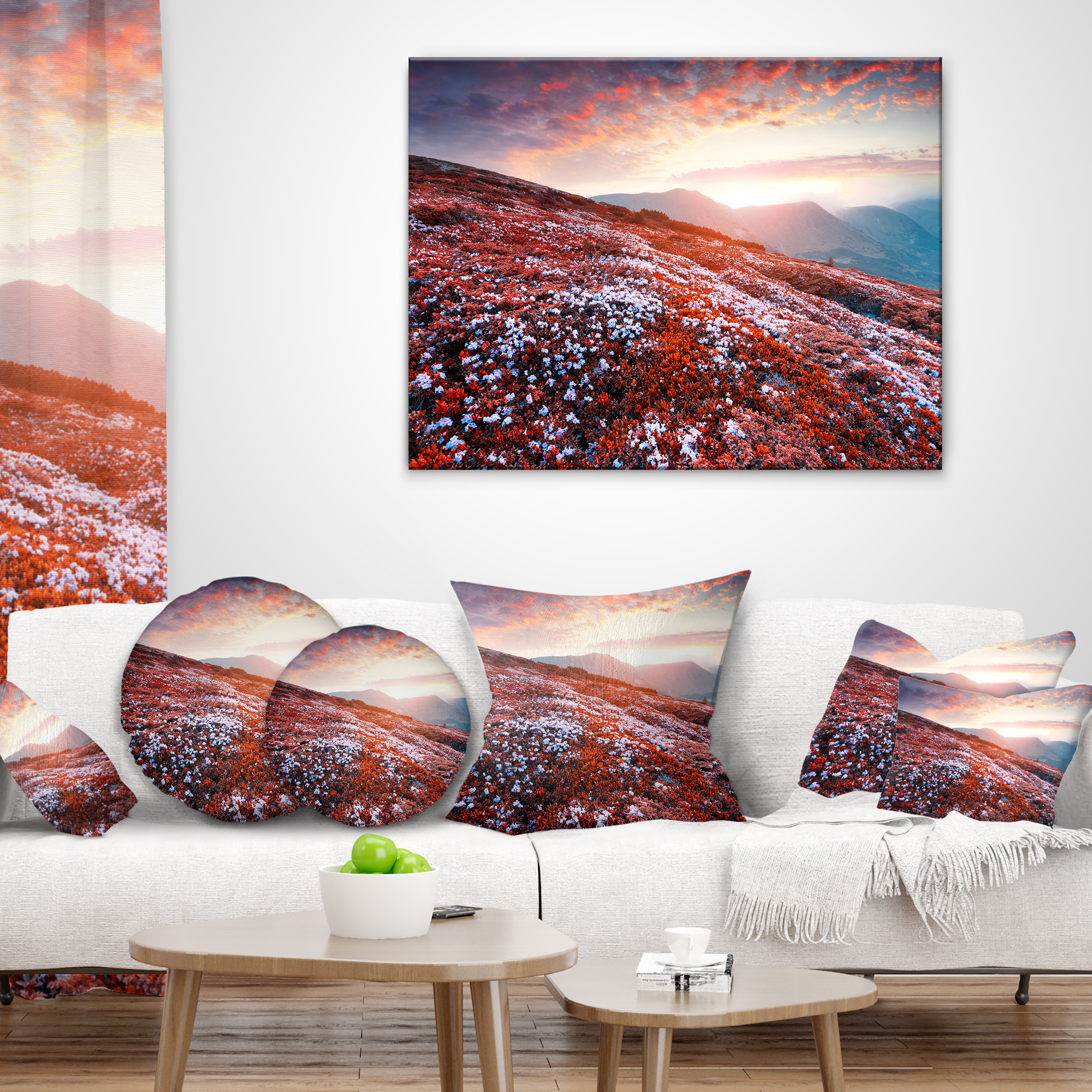 Designart Blooming Fields in Carpathian - Landscape Photo Throw Pillow - 16x16