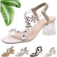 thumbnail image 1 of Sandalias de tacón de bloque de cristal floral transparente para mujer, tacones de punta cuadrada, sandalias elegantes sexys con correa de tobillo elástica a la moda, 1 of 6