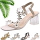 thumbnail image 1 of Sandalias de tacón de bloque de cristal floral transparente para mujer, tacones de punta cuadrada, sandalias elegantes sexys con correa de tobillo elástica a la moda, 1 of 6