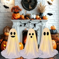 Halloween Decorations Indoor, 3 Packs Light-Up Spooky Ghosts with String Lights, Cute Ghost Tabletop Decor for Party Home Kitchen and Fireplace