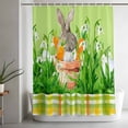 thumbnail image 5 of Easter Bunny Long Shower Curtain Set, Waterproof Shower Curtains for Bathroom, Spring Green Garden Floral Botanical Plaid Washable Fabric Bath Curtain for Bathtub Decoration with Hooks 72x84 Inches, 5 of 9
