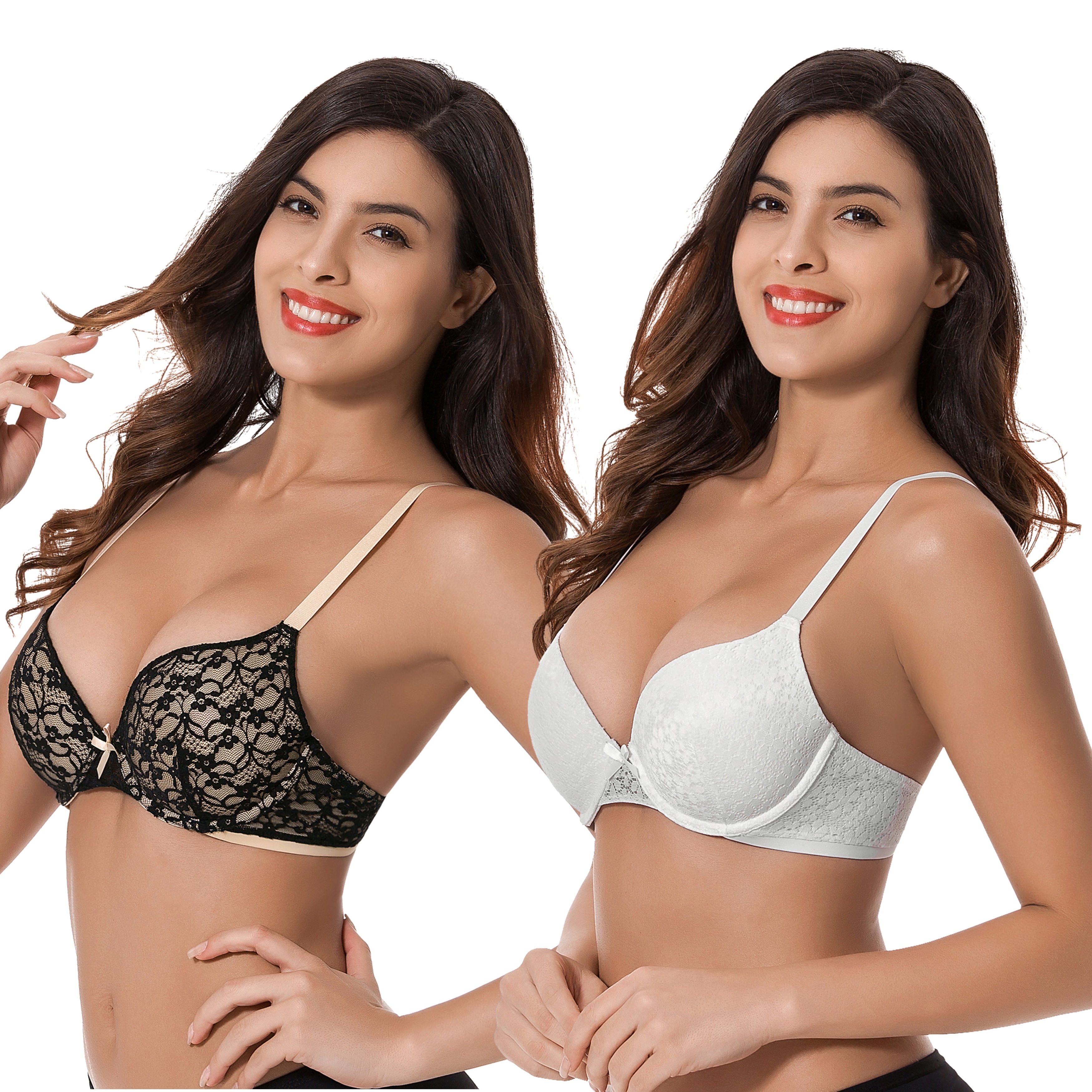 Curve Muse Plus Size Unlined Underwire Lace Bra with Padded Shoulder  Straps-2PK-Pink Print,Nude-40B/90B price in UAE,  UAE