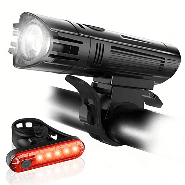 USB Rechargeable Bicycle Light Set: High-Intensity Front Headlight with 4 Modes & Red Rear Tail Light, ABS Material, 2000mAh Battery, Long-Lasting Runtime (Front: 6.5-12H, Rear: 9.5-16H), Easy