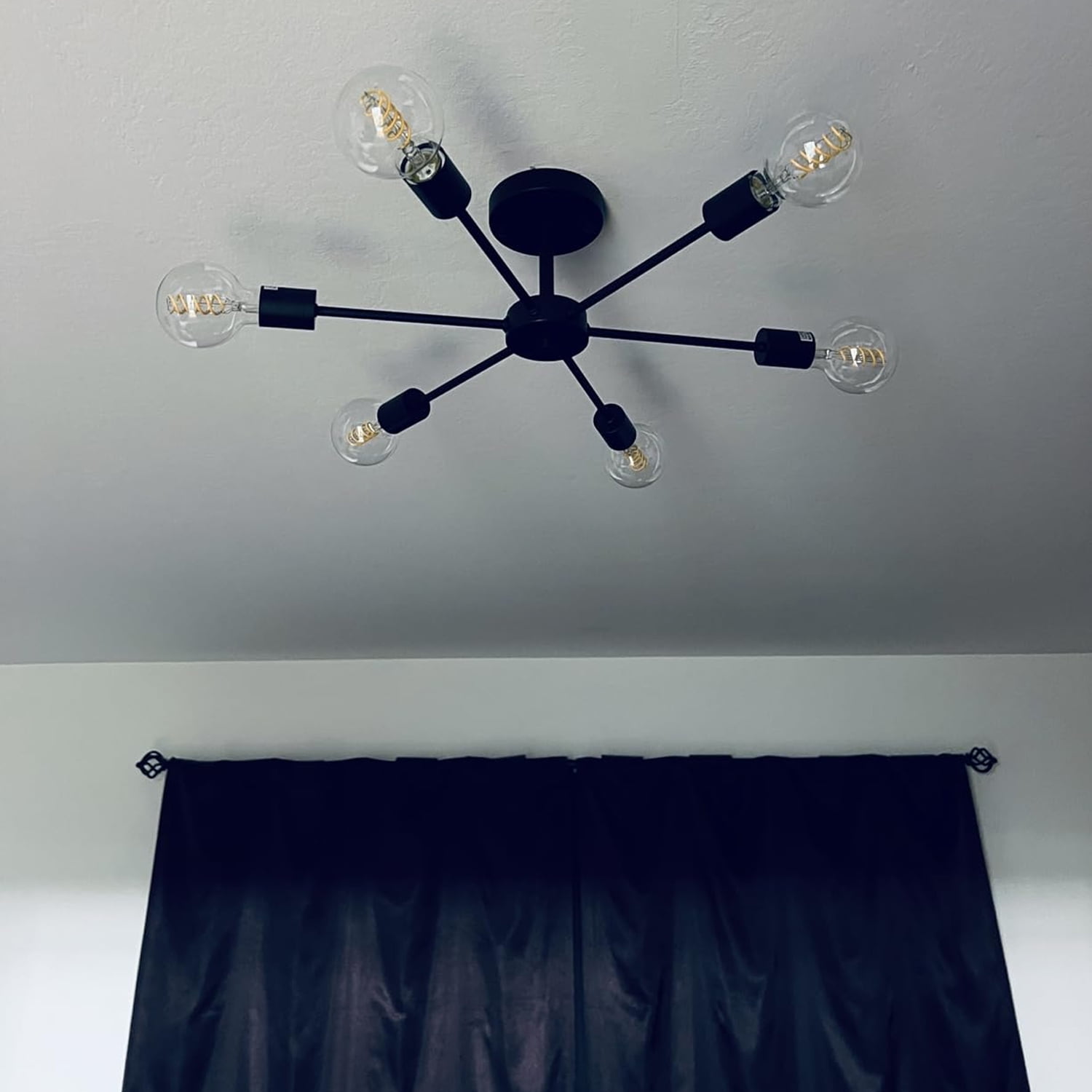 Semi Flush Mount Ceiling Lights 6 Light Matte Black Sputnik Chandelier Kitchen Light Fixtures Dining Room Light Modern Ceiling Lights for Dining Bedroom Living Room (Exclude Bulb)