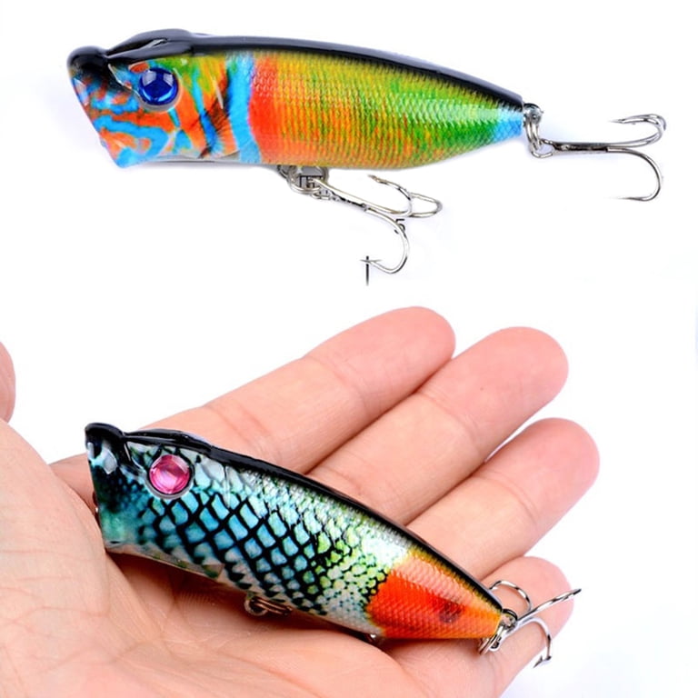best price fishing lures Alwonder 5-Pack Popper Lure, Fishing Top Water Bass Lures Feathered Treble Hooks Rooster Tail Lure Plugs Hard Baits Designed for quicker and easier catch and release than with treble hooks 24-Piece Fishing Lure Kit Tackle
