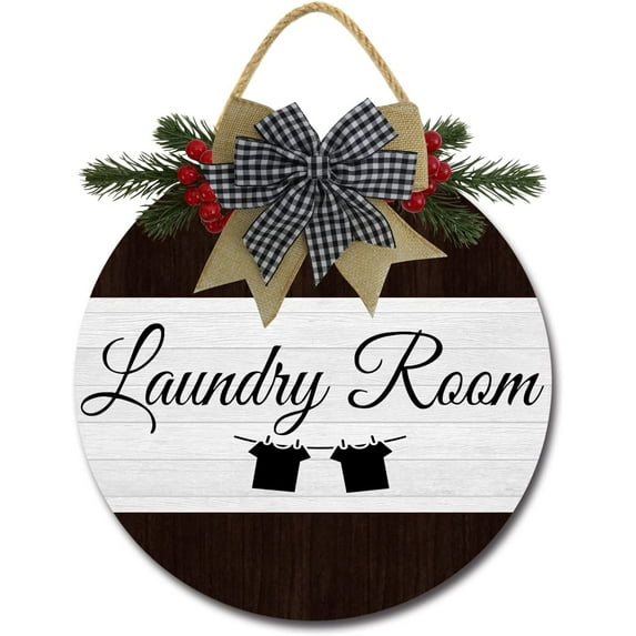 Eveokoki 12" Laundry Room Sign Rustic Wooden Plaque Wreaths for Wall Door, Funny Decor Vintage Hanging Sign for Laundry Room Wash House Farmhouse