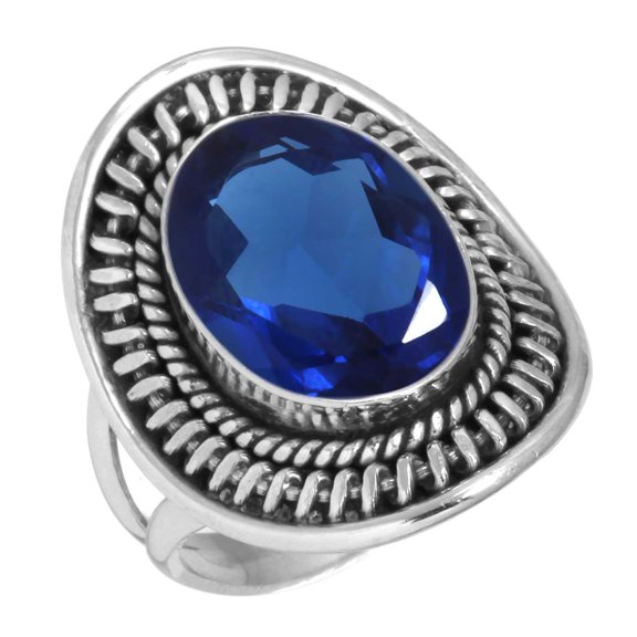 925 Silver Ring For Women - Men Blue Sapphire Simulated Stone Silver Ring Size 9.5 September Birthstone Hand Made Silver Ring Size 9.5 Gift For Sister On Halloween 925 Silver Jewelry With Gemstone