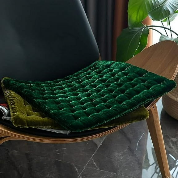 Nvzi Luxury Velvet Square Chair Pad Soft and Comfy Chair Cushion Tufted Indoor Seat Cushion Pillow Tatami (Dark Green,17"x17")