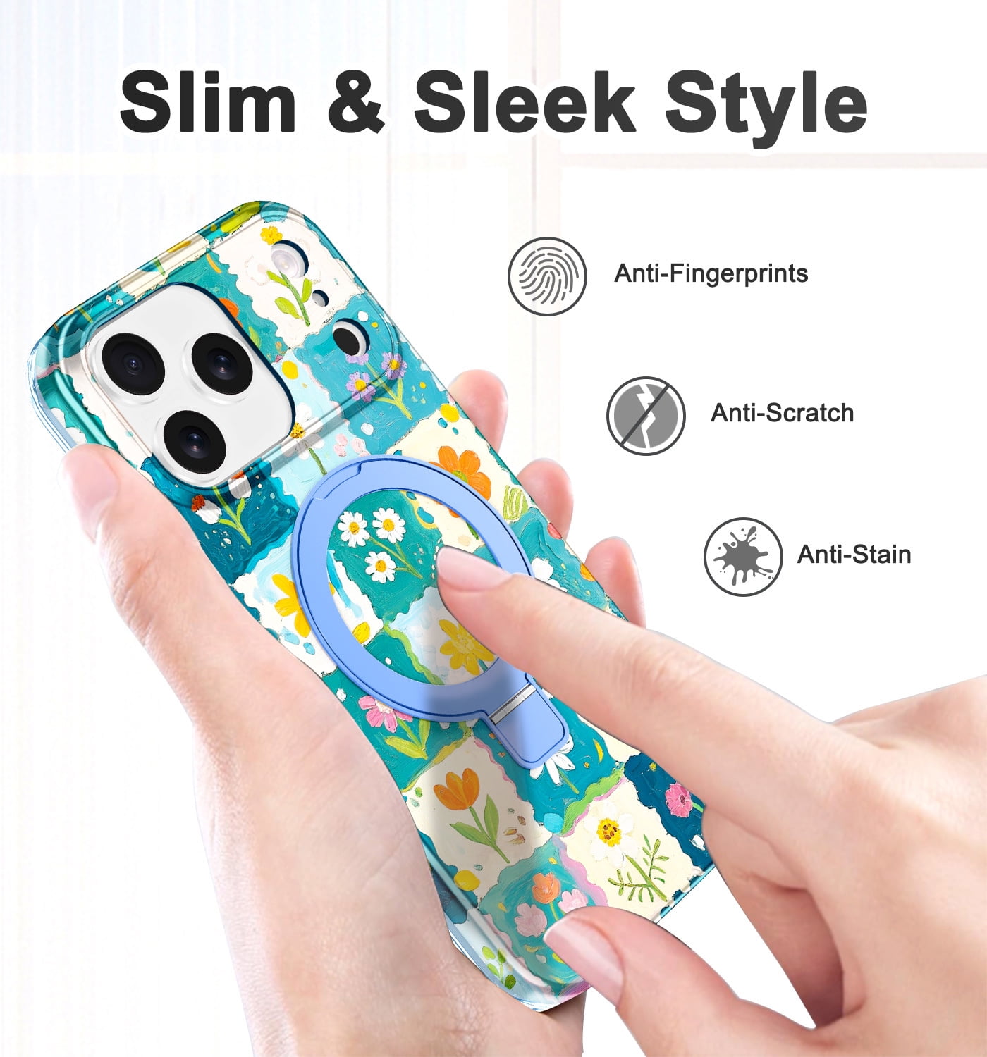 CASEFIV for iPhone 17 Pro Case with Magnetic Invisible Ring Stand [Compatible with Mag-Safe],Full Body Rugged Slim Shockproof Marble Pattern Design Casefor Women Men Girls,Rose Gold