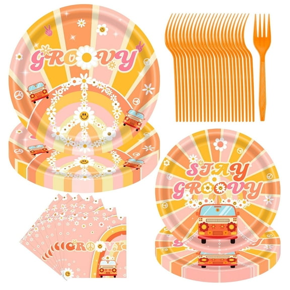 Jestar Groovy Daisy Party Set, 96 Pieces, Boho 60s 70s Birthday Supplies for Girls, Women, Baby & Bridal Showers