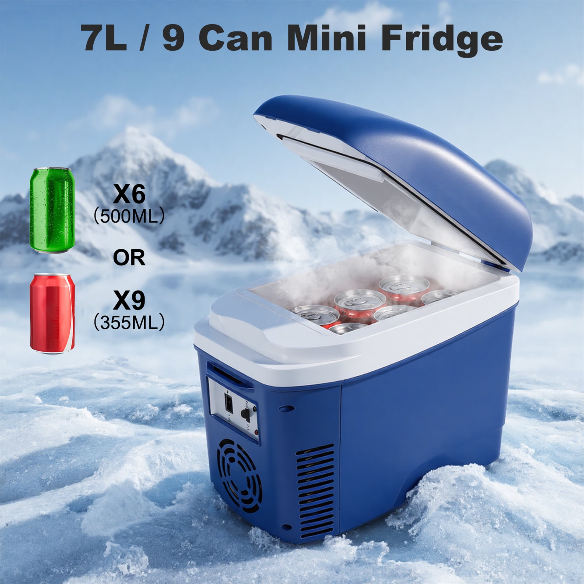 iceBlue 7L Outdoor Compact refrigerator, Top-opening design with Shoulder Strap, 120V/12V Car & Home Use
