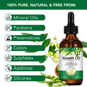 ALIVER Neem Oil, 100% Pure & Natural, Unrefined & Hexane Free, Virgin Cold Pressed Neem Oil, Skin Care & Hair Care, Good for Dry Skin to Moisturize, 2.02 Fl Oz
