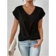 thumbnail image 2 of Cuteduck Womens Tops V-Neck Twist Front Rolled-Up Sleeves Casual Shirts S-XXL, 2 of 5