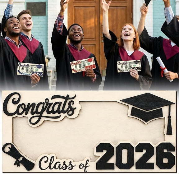 Class of 2026 Graduation Money Holder, Elegant Wooden Cash Gift Box for Graduates, College & High Graduation Keepsake, Personalized Gift for Students, Black