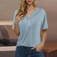 thumbnail image 2 of Tops For Women Trendy Sevevn Women's V-Neck Button Solid Color Short Sleeve T-Shirt Loose Top, 2 of 6