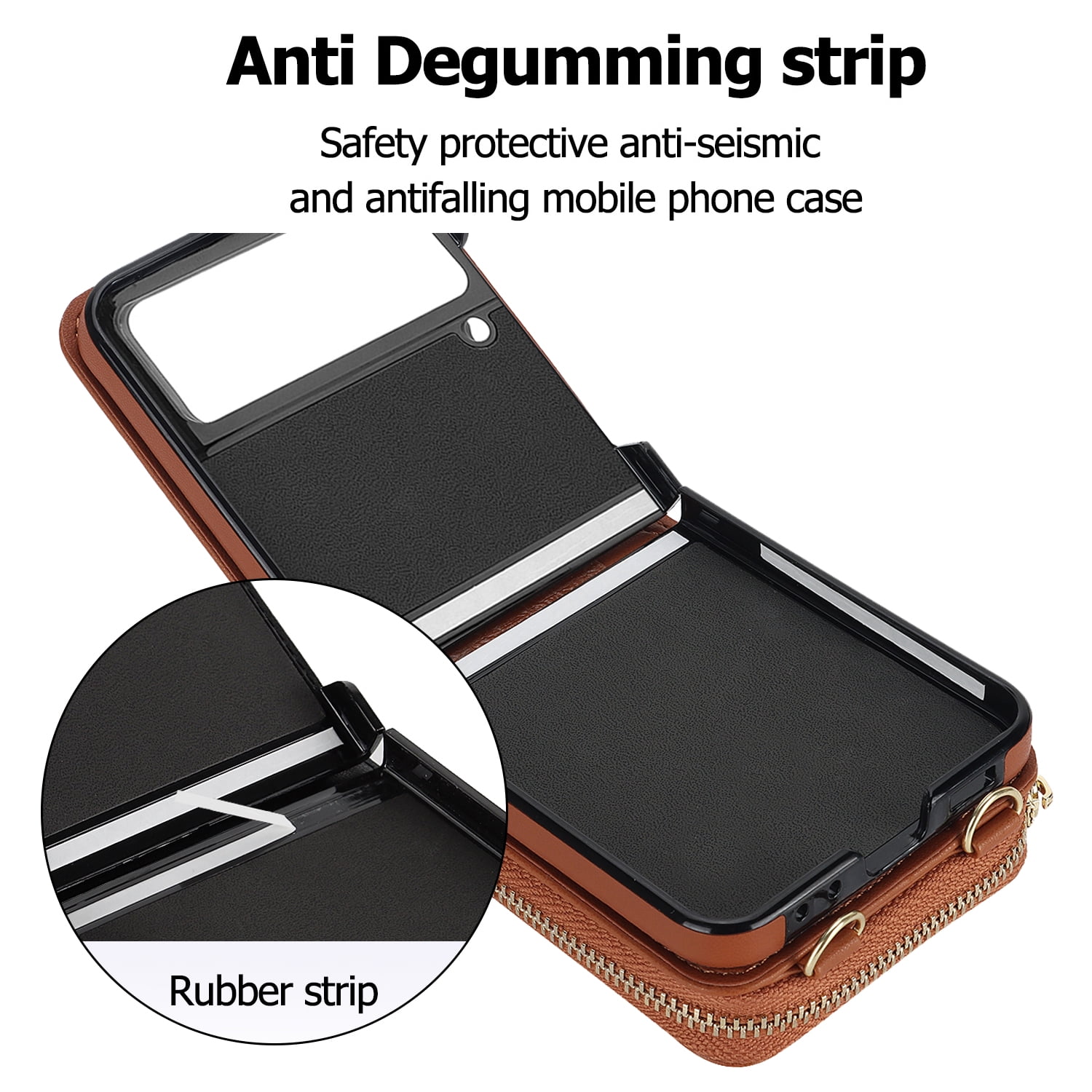 Dteck for Samsung Galaxy Z Flip 4 Case with Card Holder RFID Blocking, Crossbody Wallet Case for Z Flip4 with Adjustable Strap, Zipper Purse Leather Handbag Case Compatible with Galaxy Z Flip4,Brown