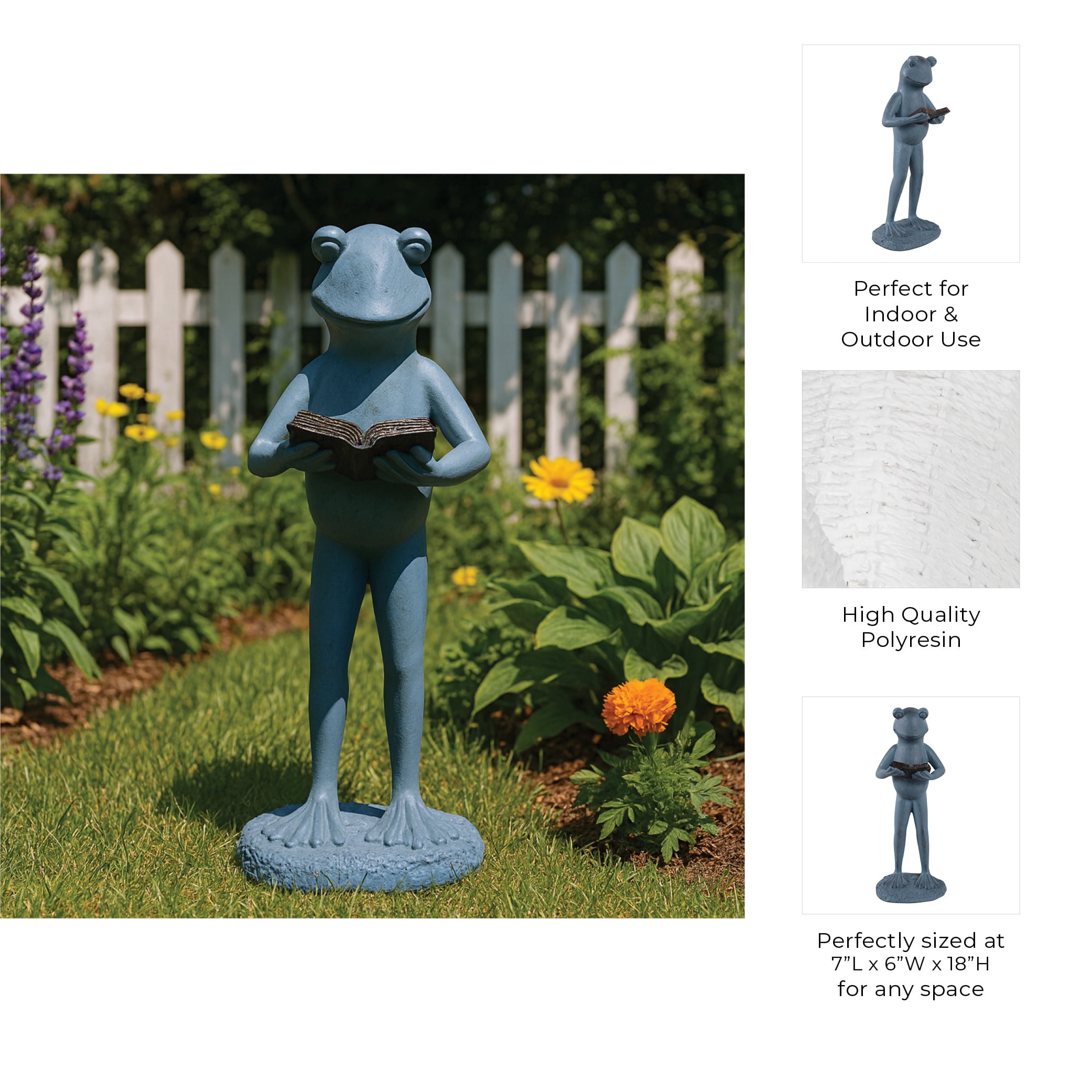 Standing Frog with Book Statue for Garden Decor - Decorative Front Porch for Patio, Backyard, and Walkways Display - Whimsical Yard Art Sculpture for Flower Bed or Deck Decor - 18", Grey & Metallic
