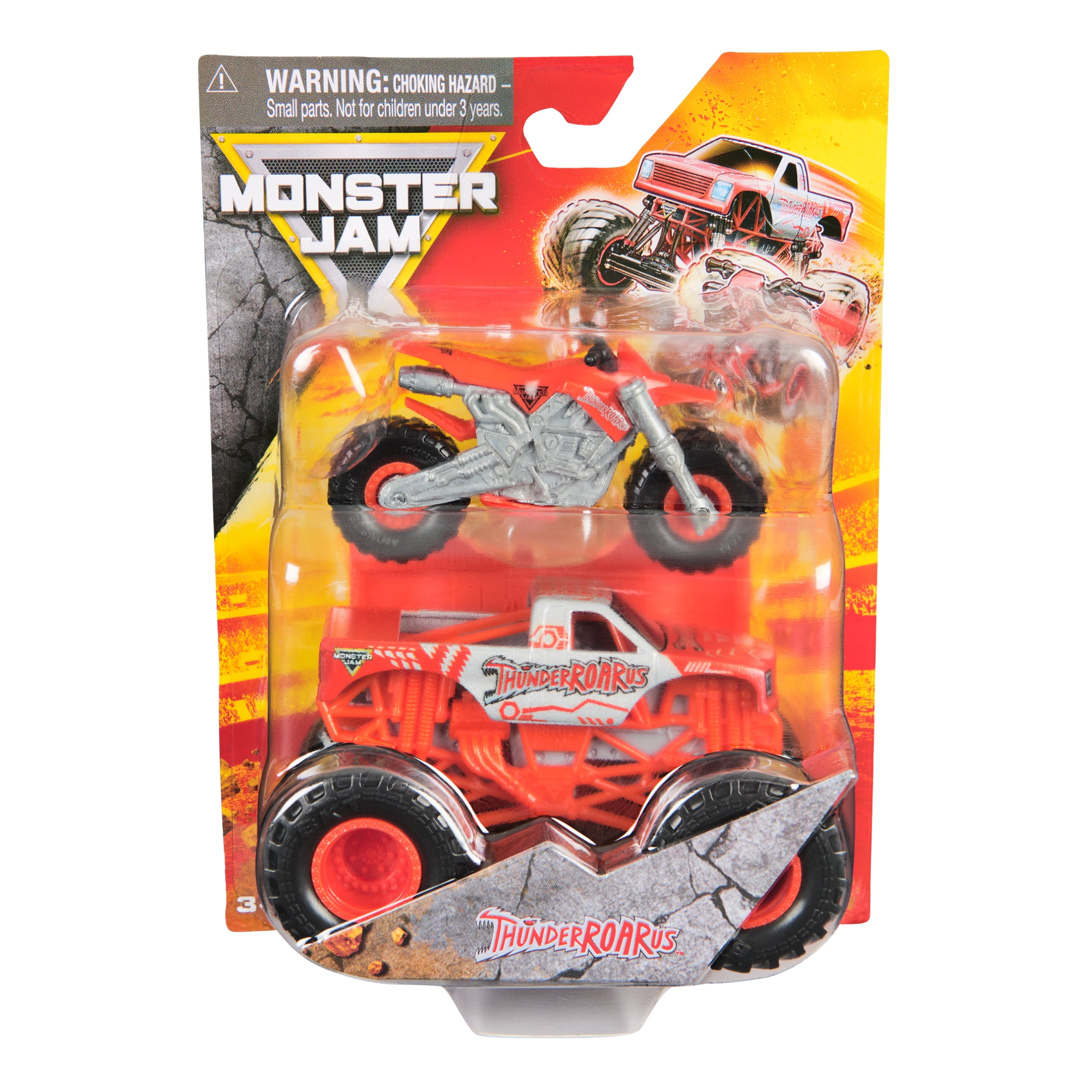 Monster Jam ThunderROARus Monster Truck and Dirt Bike Vehicle 2-Pack, 1:64 Scale