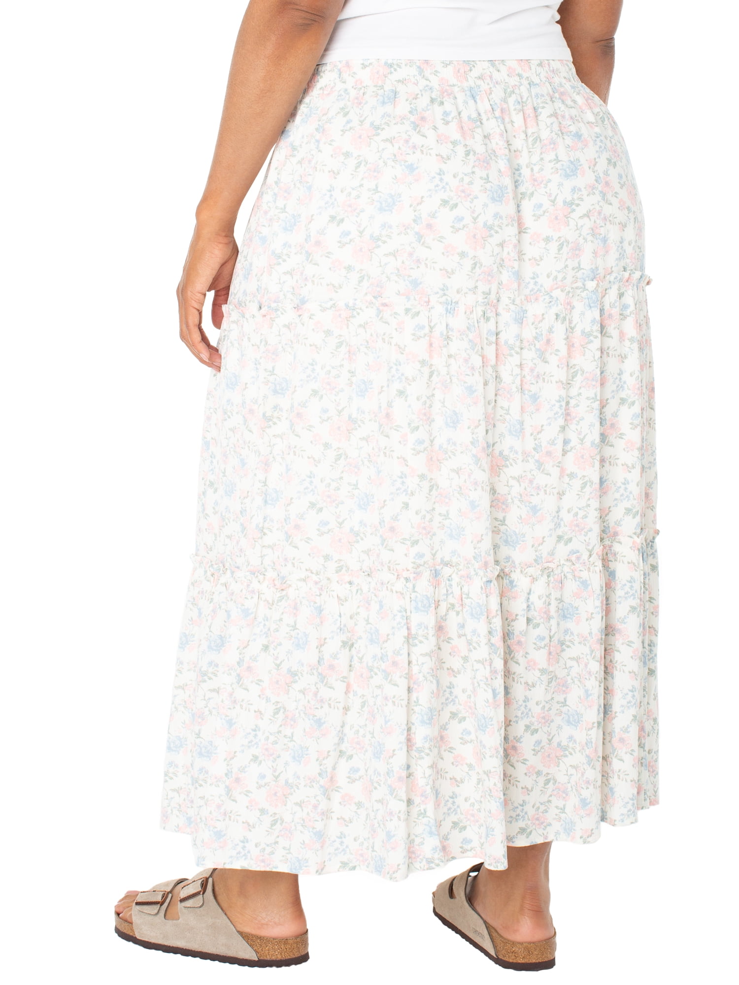 Celebrity Pink Women's and Women's Plus Floral Print Tiered Maxi Skirt, Sizes XS-4X