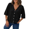 thumbnail image 3 of Women Short Sleeve Cardigan Casual V Neck Sweater Top, 3 of 4