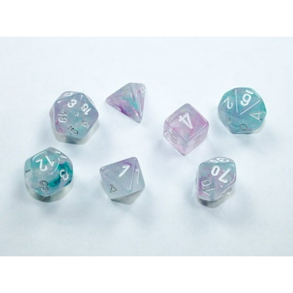 Wisteria Nebula Mini Dice with White Colored Numbers 10mm (3/8in) Set of 7 Chessex