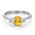 thumbnail image 3 of Gem Stone King 925 Sterling Silver Yellow Citrine and White Topaz Engagement Ring for Women | 1.18 Cttw | Oval 7X5MM | Gemstone November Birthstone | Size 5, 3 of 6