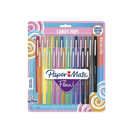Paper Mate Flair Felt Tip Pens, Medium Point (0.7mm), Limited Edition Candy Pop Pack, 24 (Best Fine Tip Pens)